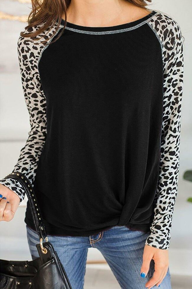 Casual Patchwork Black Long Sleeve T-shirt