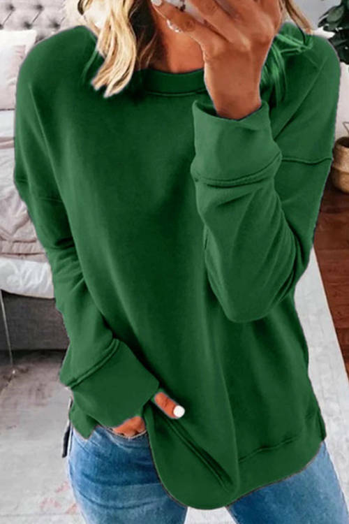 Casual Round Neck Loose Solid Color Long Sleeve T-Shirt