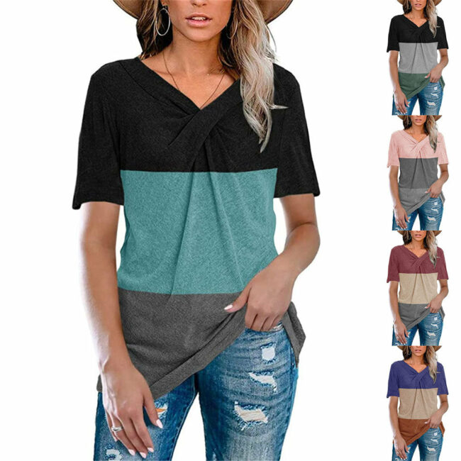 Casual Short-Sleeved T-Shirt With Twisted Neckline