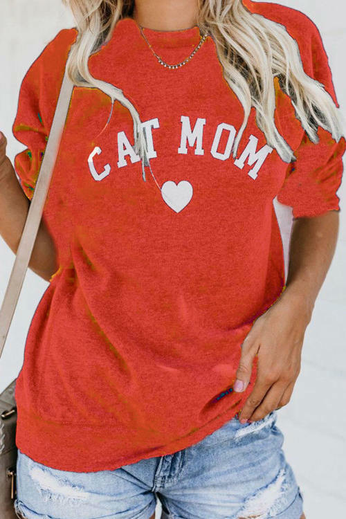 Cat Mom Printed  T-Shirt