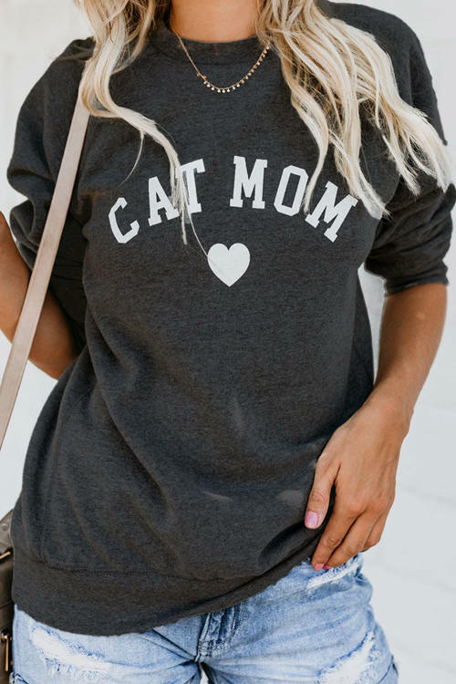 Cat Mom Printed  T-Shirt
