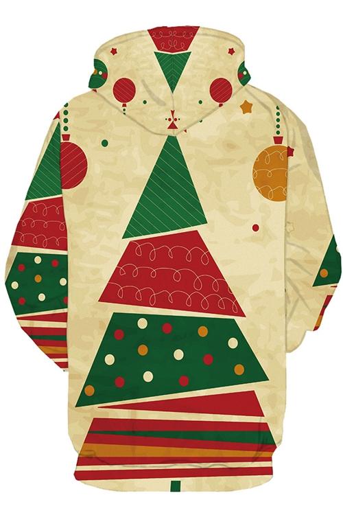 Color Christmas Tree Print Long Sleeve Hoodie