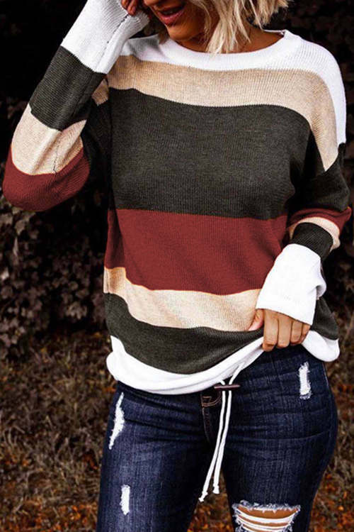 Color Block Pullover Long Sleeve Sweater