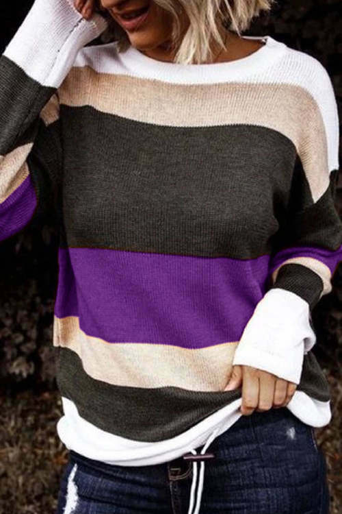 Color Block Pullover Long Sleeve Sweater