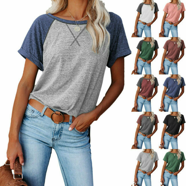 Colorblock Cross Loose Short-Sleeved Casual T-Shirt