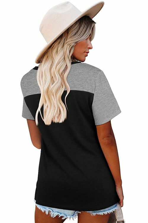 Contrasting Stitching Round Neck Short-Sleeved T-Shirt Women