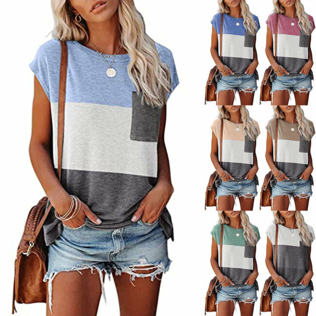 Contrasting Pocket Raglan Sleeve Short Sleeve T-Shirt Women