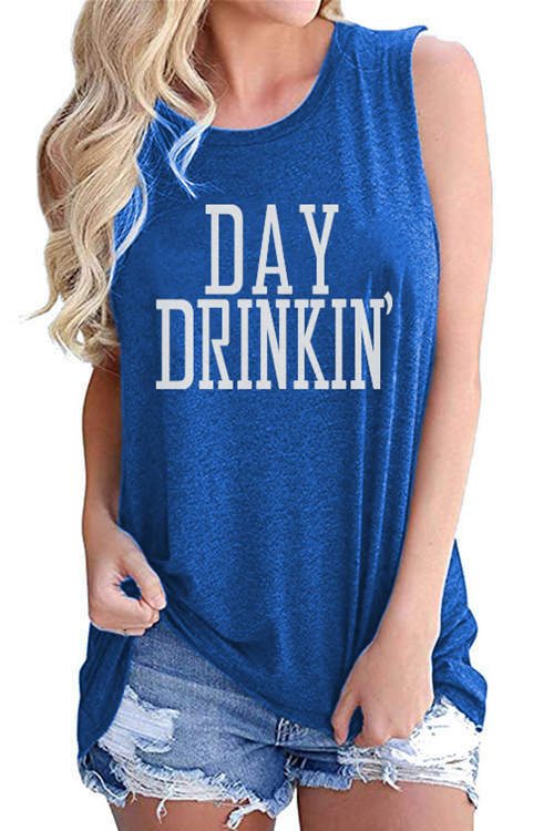 Day Drinkin' Printed Round Neck Sleeveless Tank Top