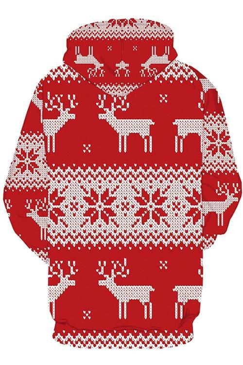 Elk Snowflake Print Long Sleeve Hoodie