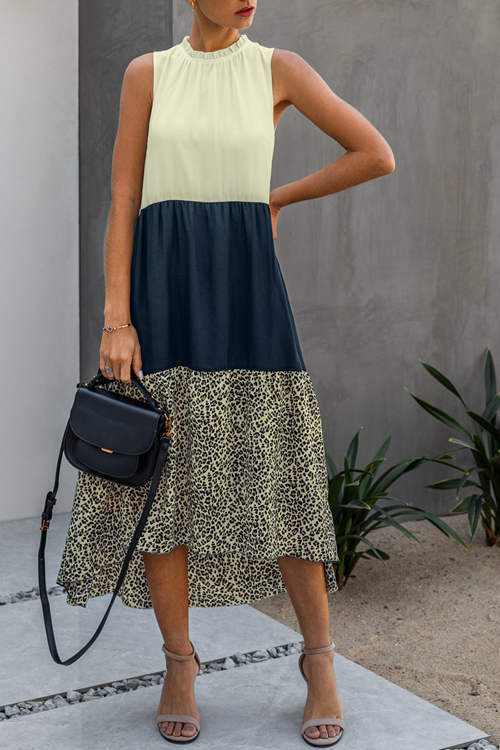 Fashion Stitching Leopard Irregular Dress