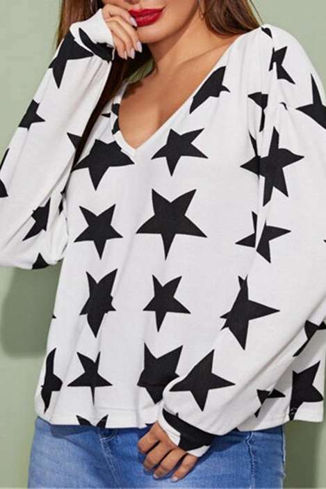 Five-Pointed Star Printed Sweet Versatile T-Shirt