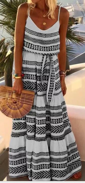 Geometric Printed Loose Ankle Length Dress