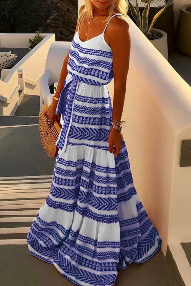 Geometric Printed Loose Ankle Length Dress