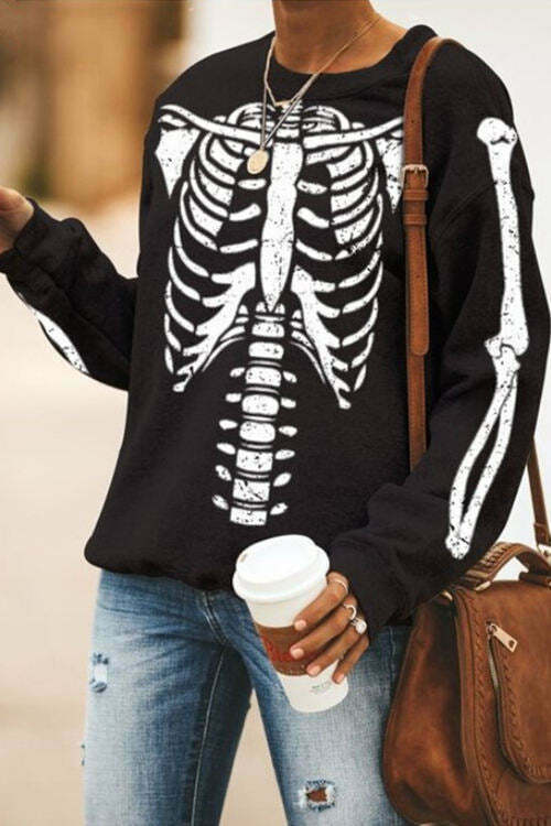 Halloween Skeleton Skull Print Long Sleeve T-Shirt