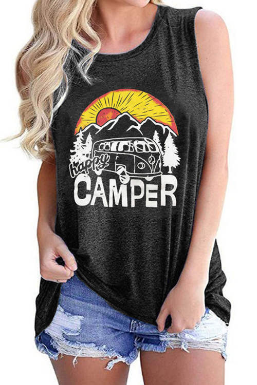 Happy Camper Casual Printed Tank Top