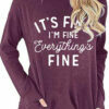 IT'S FINE Letter Print Loose Round Neck Long Sleeve T-Shirt