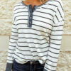 Knitted Striped Button Long Sleeve T-Shirt