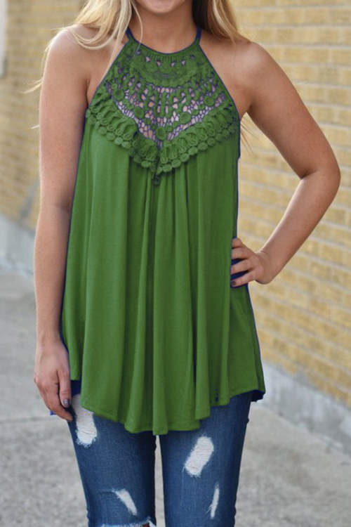 Lace Collared Sleeveless Tank Top