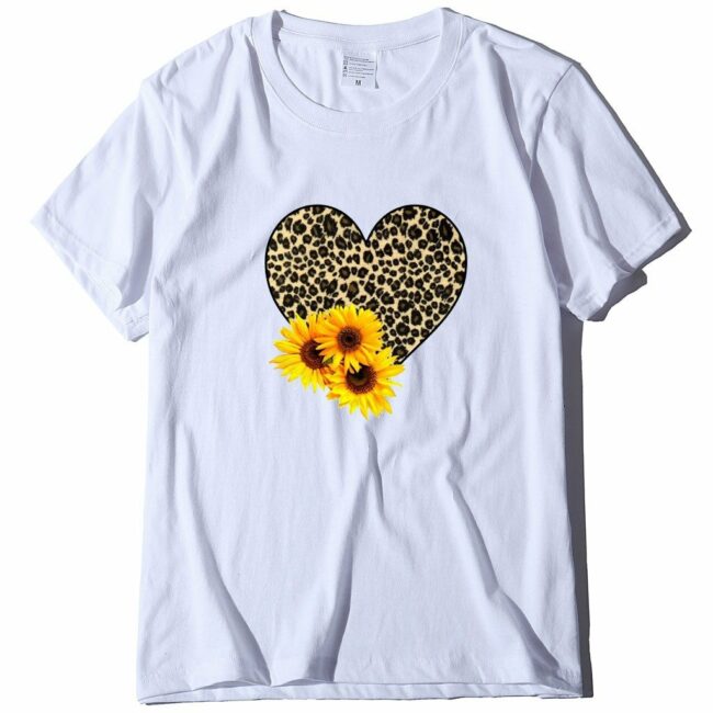 Leopard heart sunflower loose T-shirt - southpire