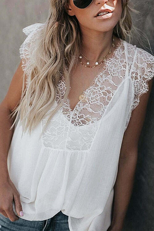 Lace-Up Printed Chiffon Suspenders Top