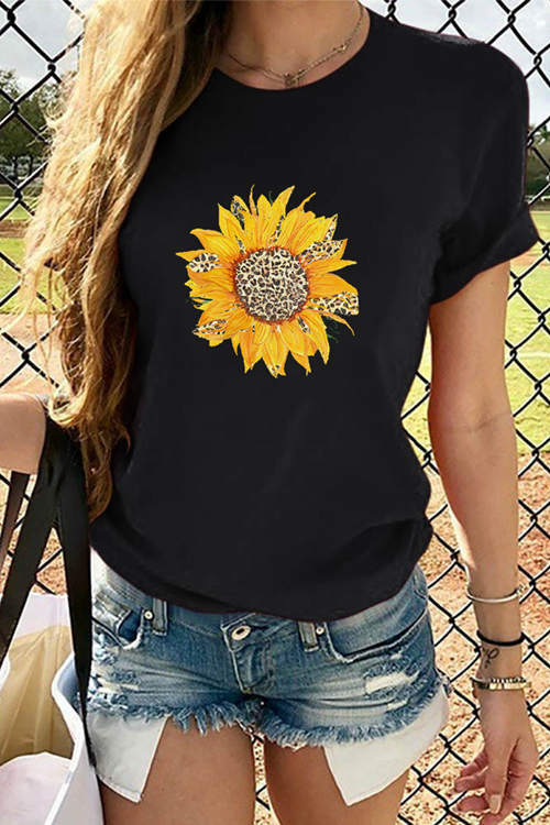 Leopard Sunflower Printed Short-Sleeved T-Shirt