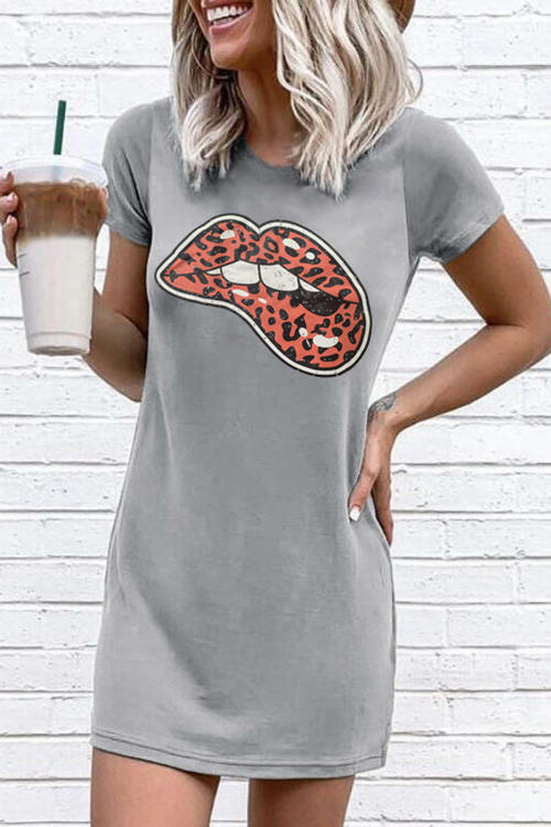 Leopard-Print Lip Print Mini Dress