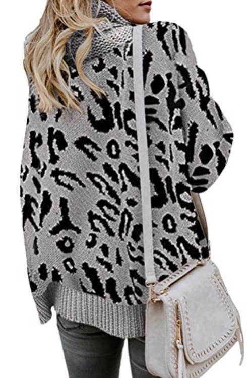 Leopard Print Turtleneck Knitted Sweater