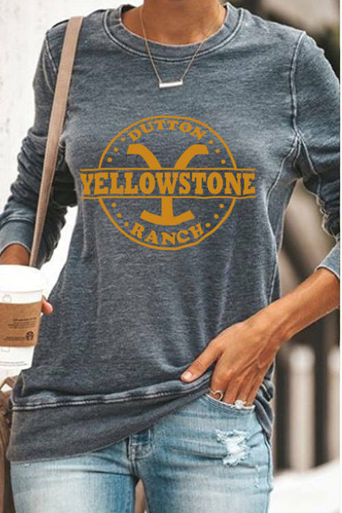 Long Sleeve Casual Yellowstone Print Sweatshirt