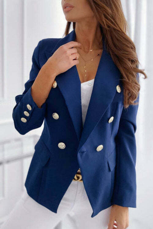 Long-Sleeved Double-Breasted Solid Collar Small Suit