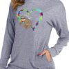 Love Sloth Print Pocket Wweater Round Neck Long Sleeve T-Shirt