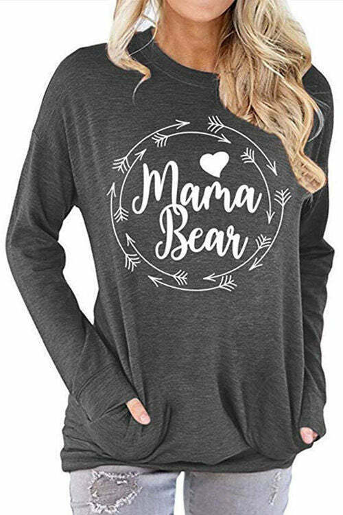 Mama Bear Letter Print  Long Sleeve Shirt