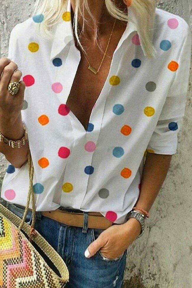 Multicolor Dot Printed White Shirts (4 Colors)