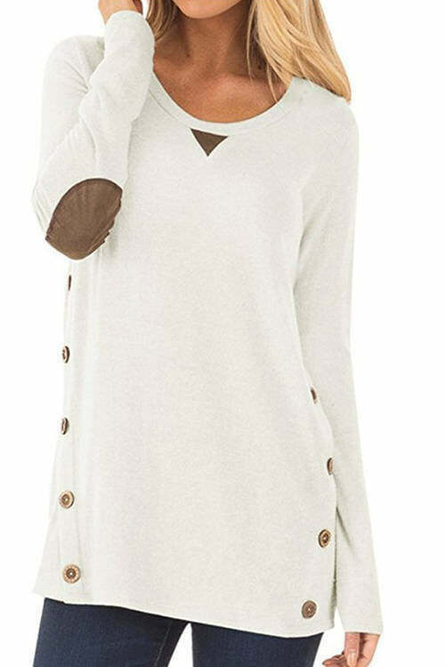 Patched Buttons Long Sleeve T-Shirt
