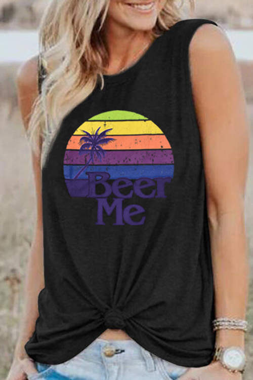 Beer Me Rainbow Coconut Palm Printed Tank Top