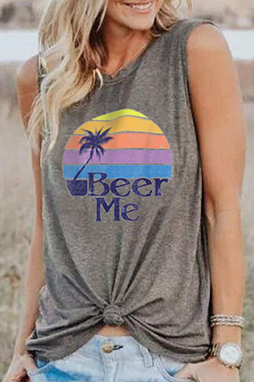 Beer Me Rainbow Coconut Palm Printed Tank Top