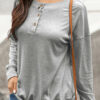 Button Long Sleeve T-shirt Casual Pullover Hoodie