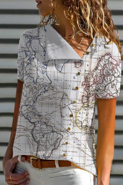 Printed Abstract Casual Shirts & Tops Map Shirt