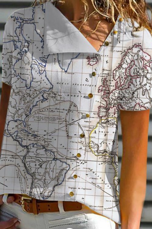 Printed Abstract Casual Shirts & Tops Map Shirt