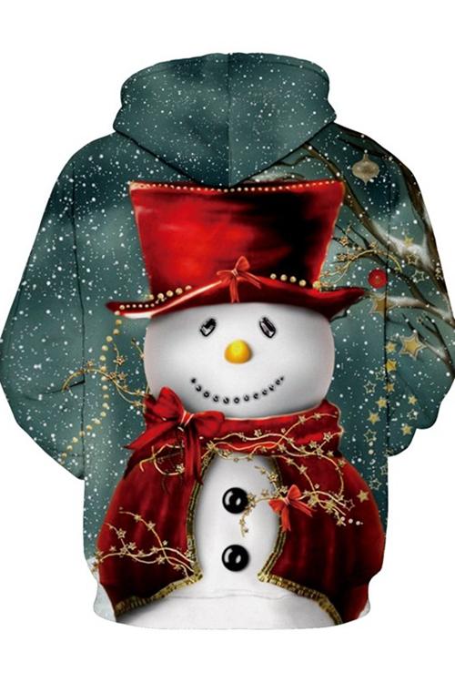 Red Hat Snowman Print Long Sleeve Hoodie