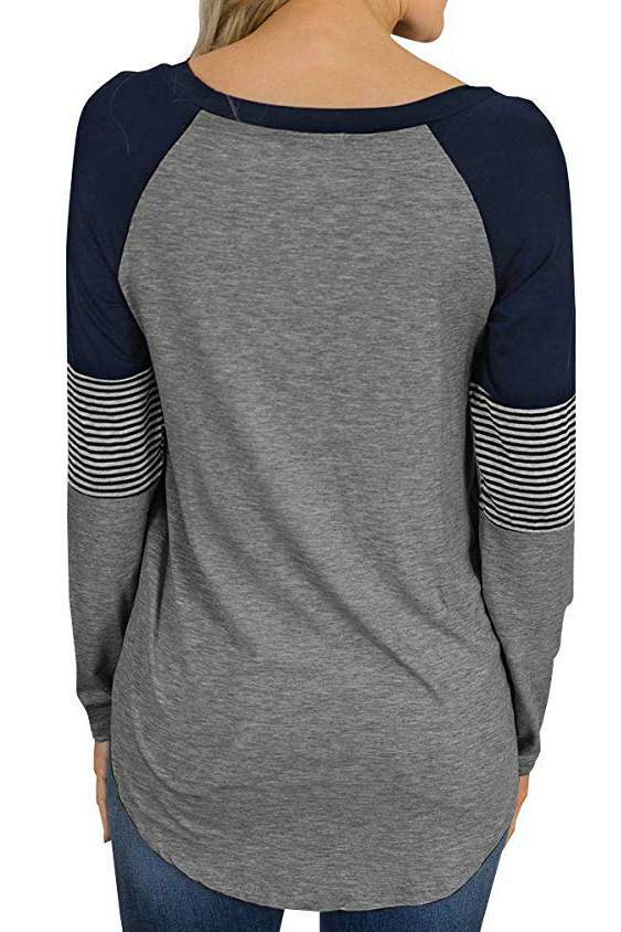 Round Collar Patchwork Casual T-Shirt