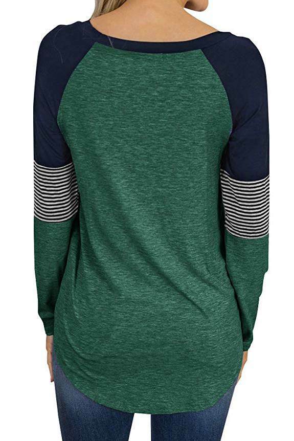 Round Collar Patchwork Casual T-Shirt