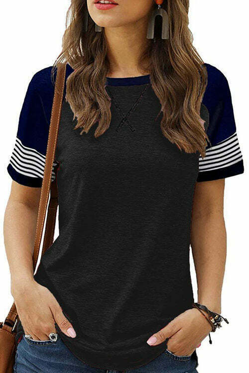 Round Neck Patchwork Casual T-Shirt