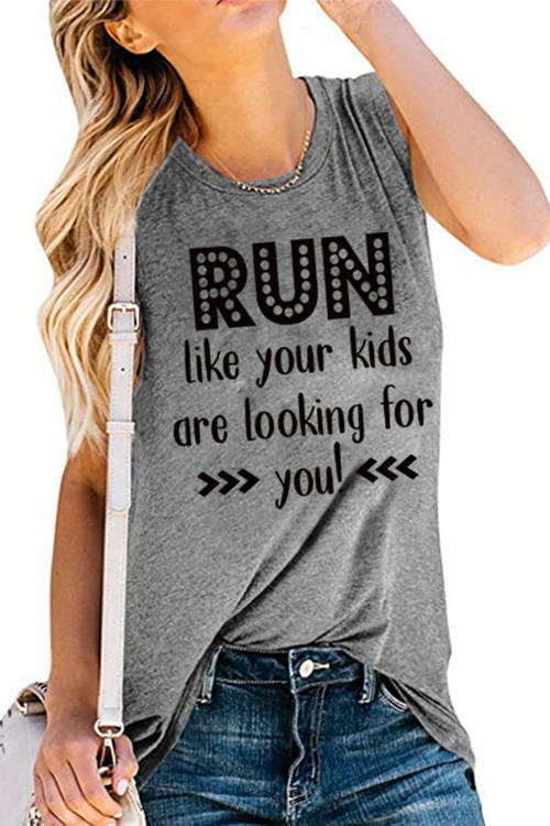 Run Like Your Kids Letter Loose Casual Tank Top