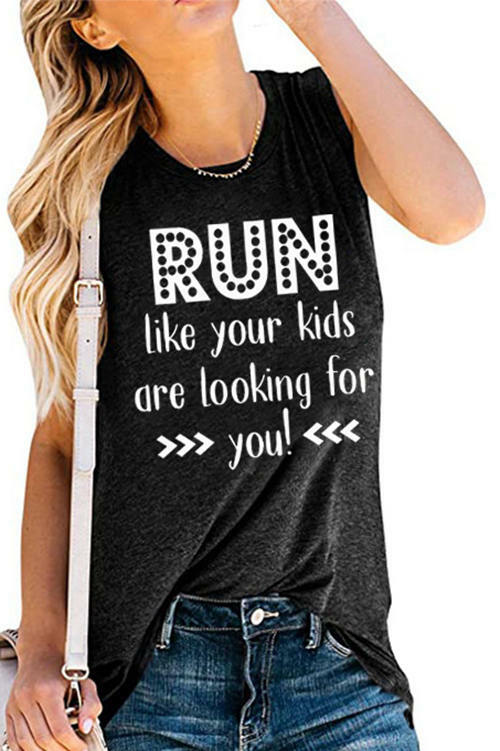 Run Like Your Kids Letter Loose Casual Tank Top