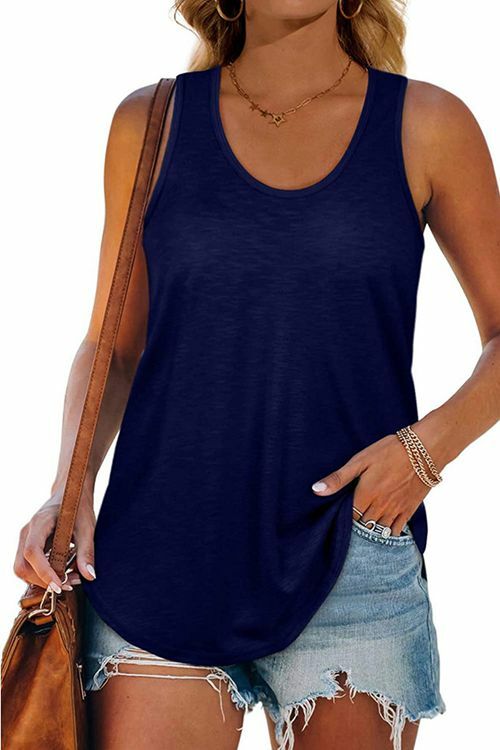 Solid Color Dovetail Sleeveless U-Neck T-Shirt
