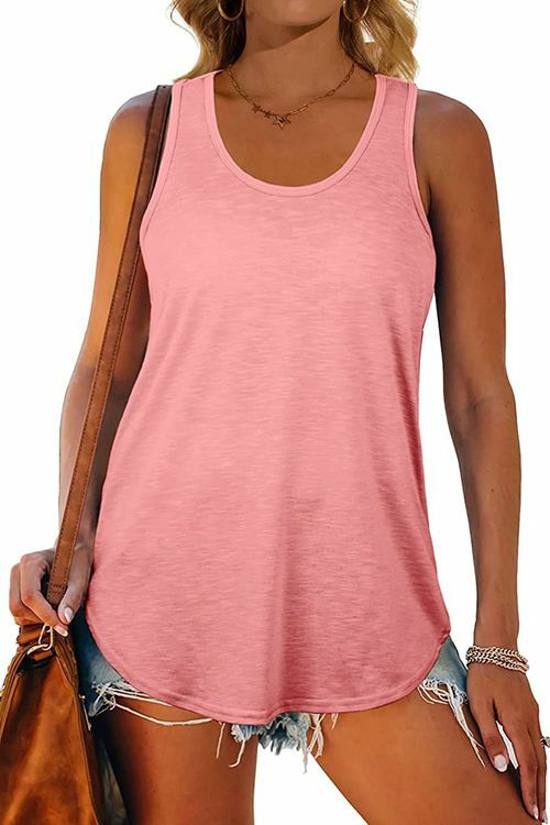 Solid Color Dovetail Sleeveless U-Neck T-Shirt