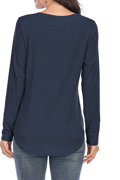 Solid Color Long Sleeve 2 Strips Decorative Belt T-Shirt