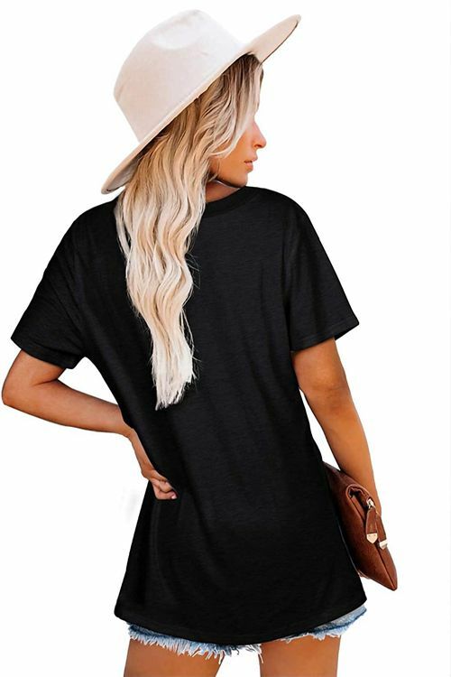 Solid Color Ribbed Round Neck Loose Short Sleeve T-Shirt