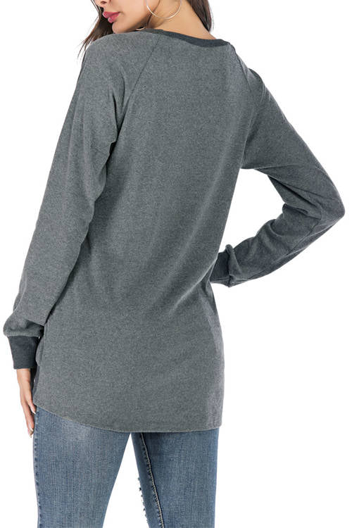 Solid-Color Round Collar Pocket T-Shirt
