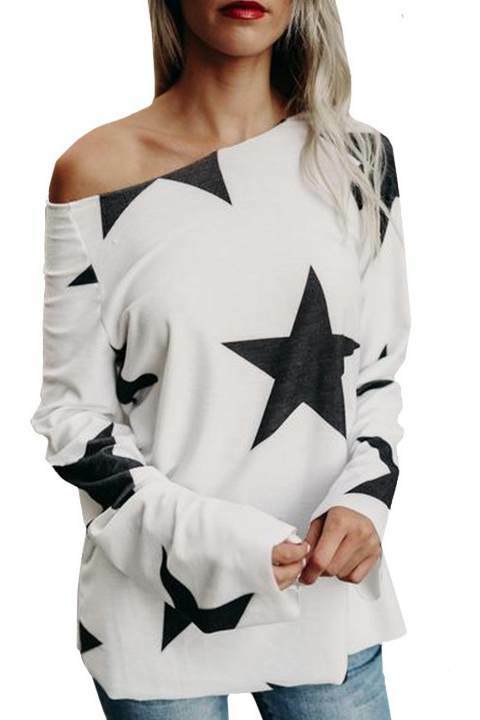 Star Printed Cotton Off-Shoulder Shirt